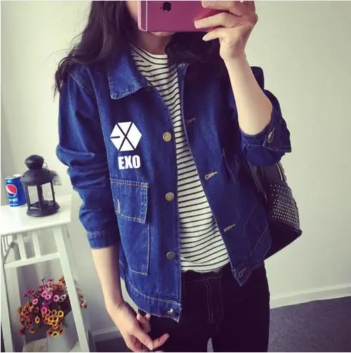 

EXO Baekhyun students Chanyeol spring loose thin denim short jeans jacket hoodie kpop exo exo wolf