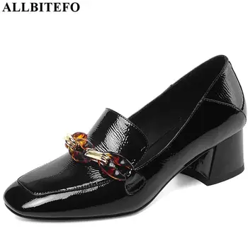 

ALLBITEFO real genuine leather women heels Metal Decoration fashion high heel shoes spring autumn high heels comfortable