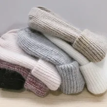 Зимняя женская однотонная шапка из кроличьего меха, простые теплые вязаные шапки для женщин, унисекс, для девочек, Skullies Beanies, детские плюшевые шапки