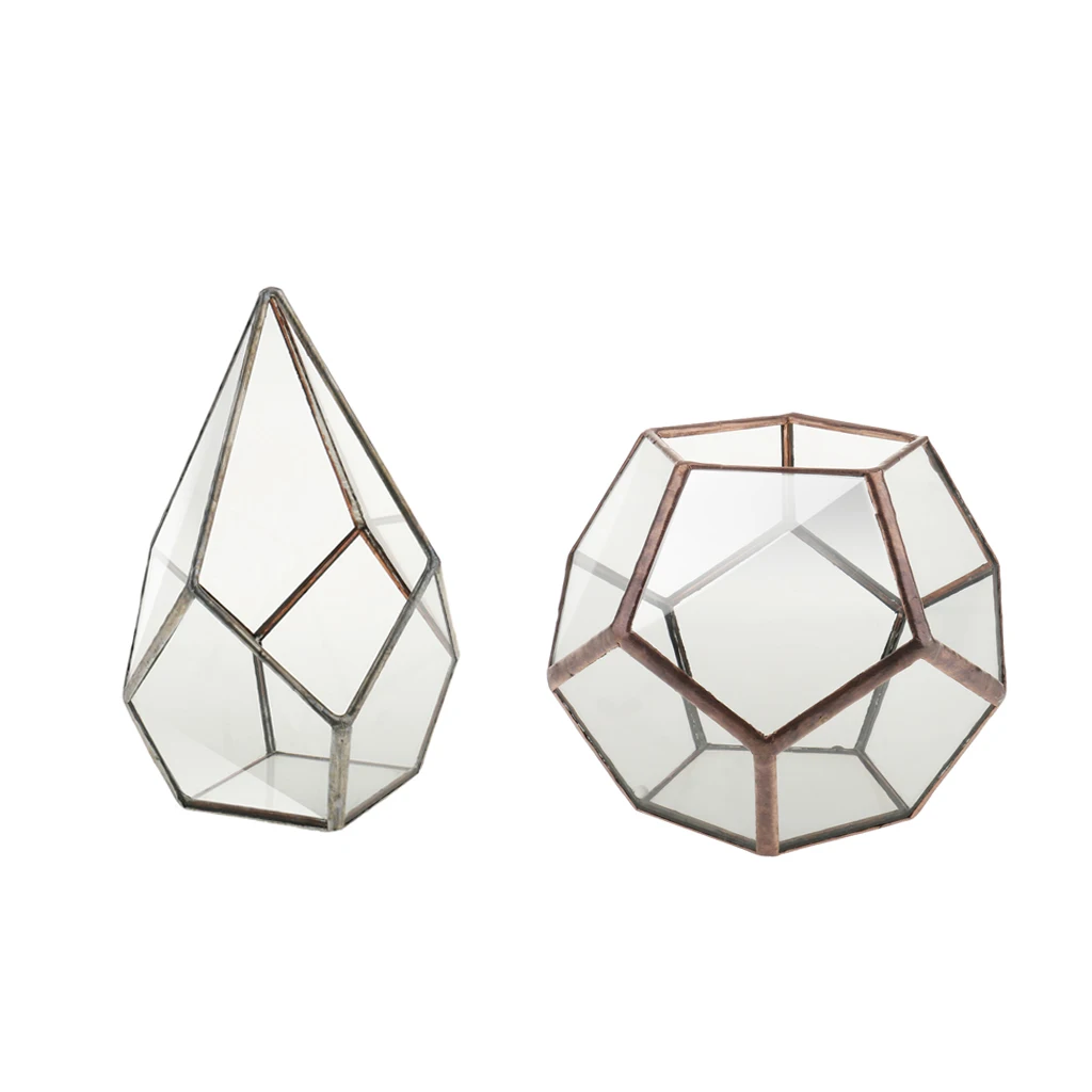 

2 Pieces Glass Geometric Terrarium Boxes Tabletop Succulent Plants Planter