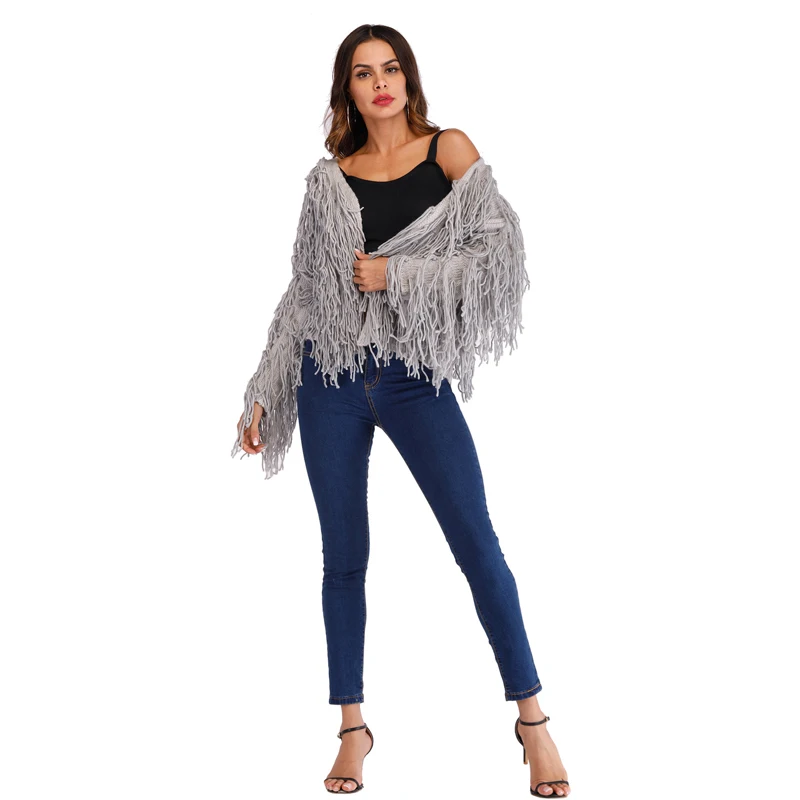 PGSD Simple fashion pure color Autumn winter sweater Handmade tassel Deep V cardigan Short woolen knitted Long sleeves sweater PGSD Simple fashion pure color Autumn winter sweater Handmade tassel Deep V cardigan Short woolen knitted Long sleeves sweater