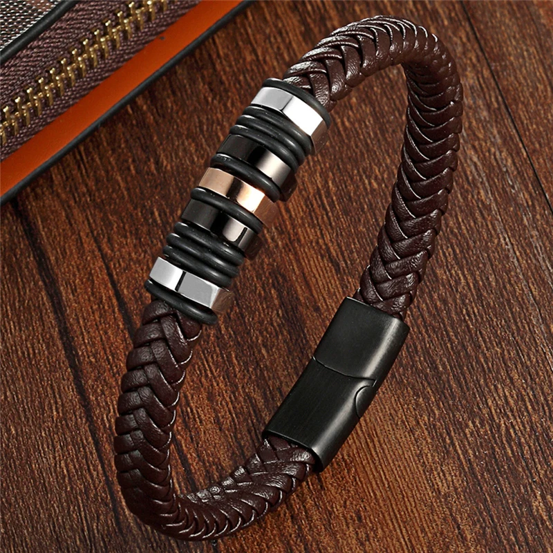 

2019 Genuine Leather Bracelet Interlocking Winding Pattern Magnetic Buckle Special Memorial Gift For Men Women Wholesale Pulsera