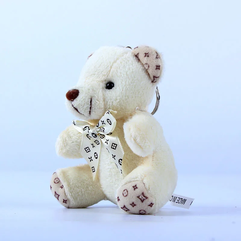 

Fashion Cute Pompom Teddy Plush Toy Keychain Bow Tie Bear Pendant Women Bag Charm Car Key Chain Ring Trinket Valentine Gift