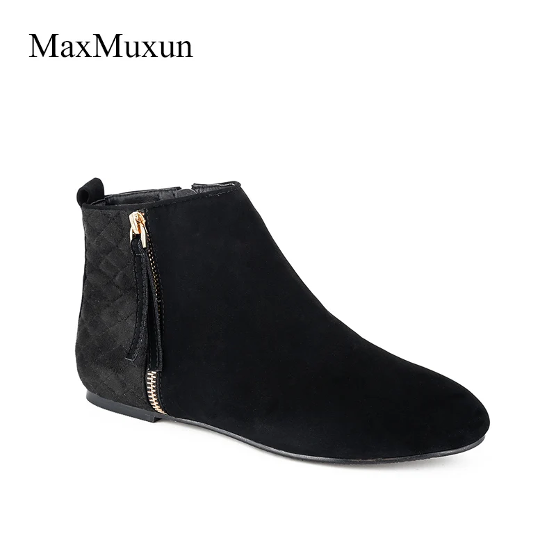 Achat MaxMuxun Femmes Chaussons Classique Noir Plat Talon Bottines Pour Femmes Printemps Automne Mode Dames Noir Bottes Décontractées Bottes Courtes