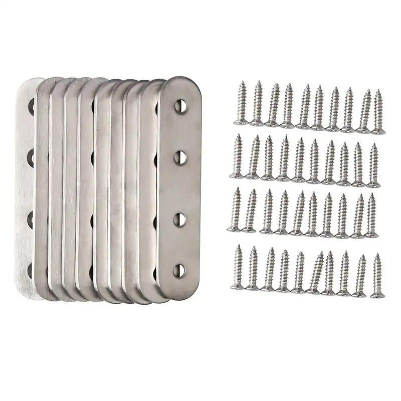

10 Pcs Stainless Steel Flat Straight Brace Brackets Mending Plates Repair Fixing Bracket