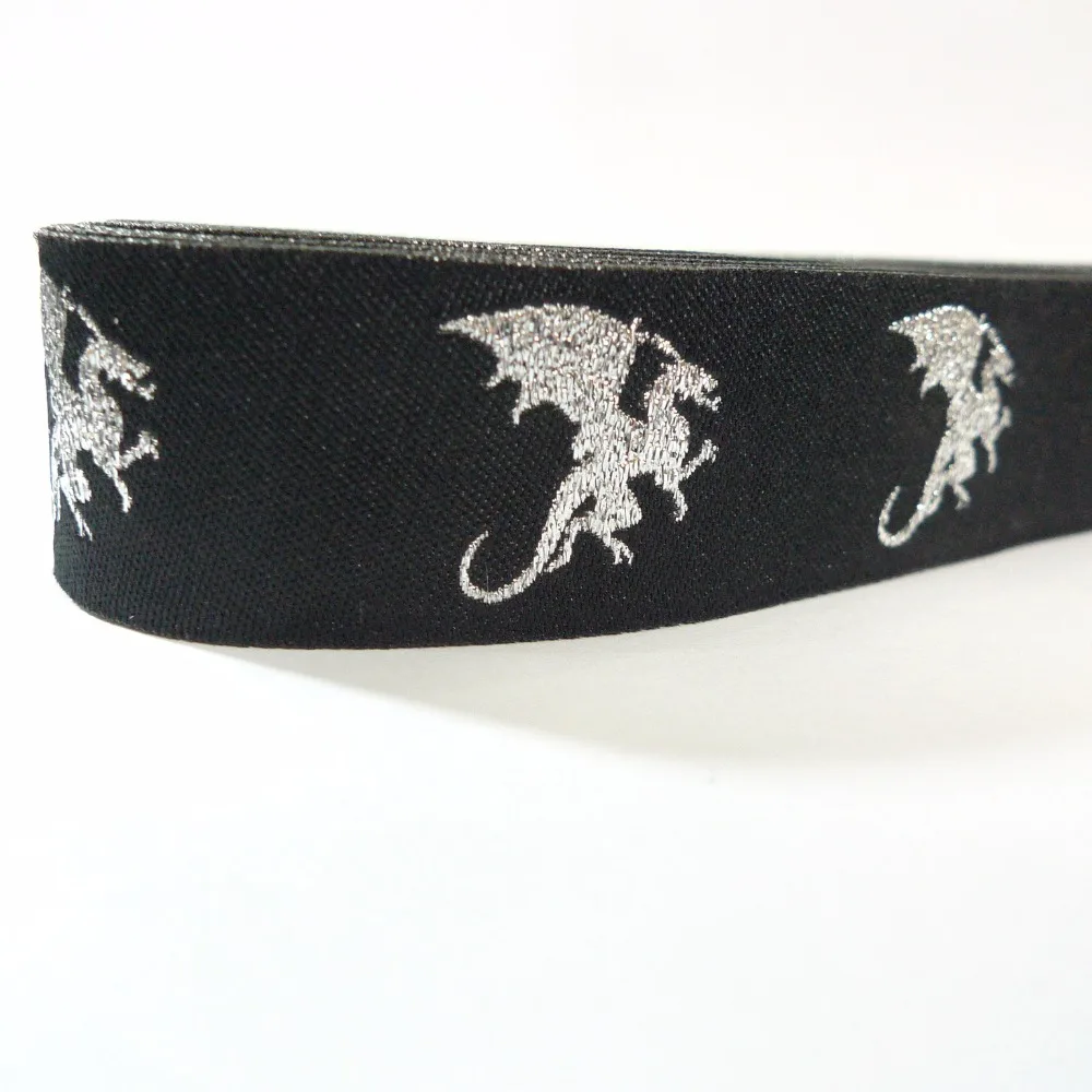 

10 Meters 7/8'' 22mm Wide Silver Dragon Dog Collar Woven Jacquard Ribbon