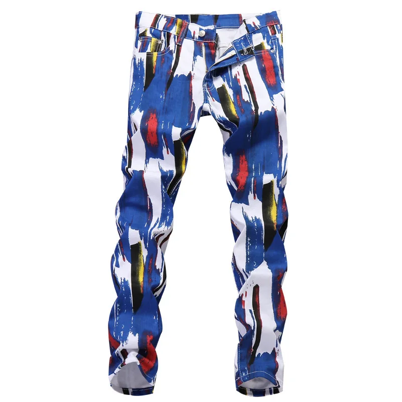 Tanie Męskie spodnie moda drukuj męskie spodnie na co dzień moda dżinsy mężczyzn spodnie