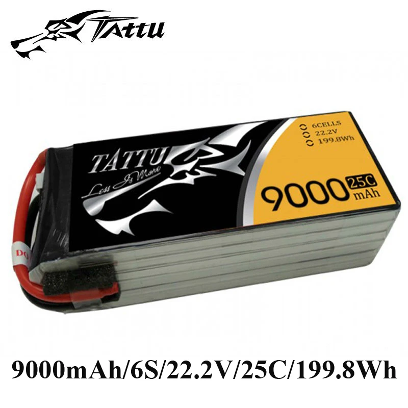 

TATTU Lipo Battery 22.2V 9000mAh Batteries Lipo 6s without Plug 25c RC Battery for Cinestar 8HL Professional UAV Quadcopter