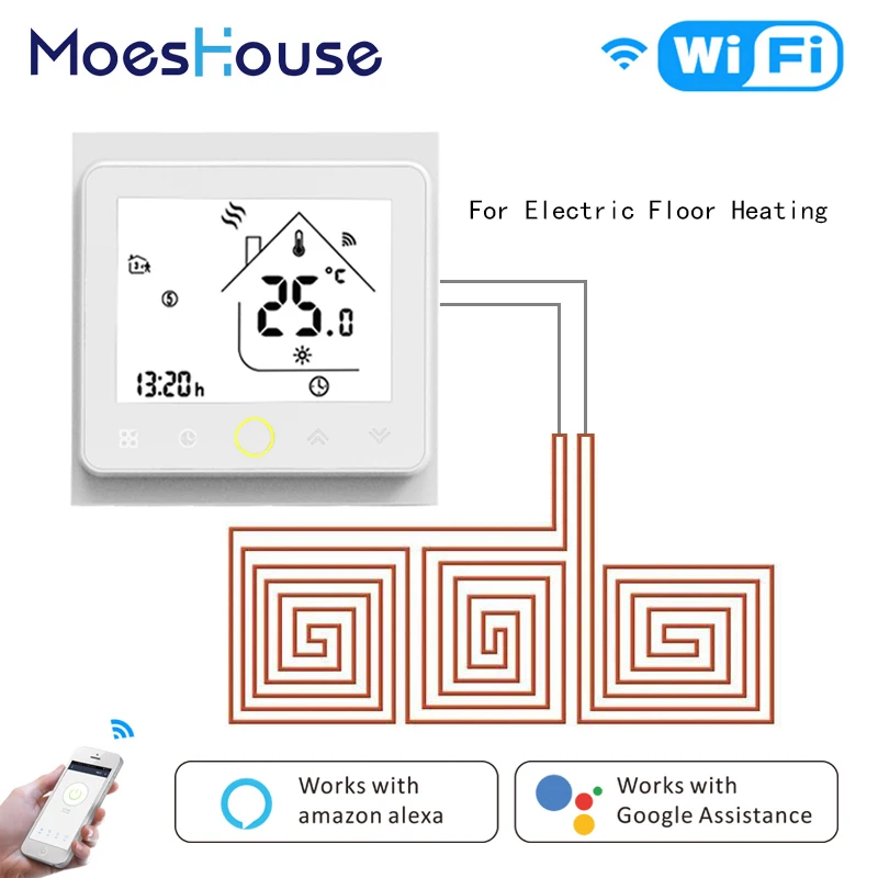 WiFi умный термостат контроллер температуры теплый пол электрический подогрев пола приложение Tuya работает Amazon Alexa Echo Google Home