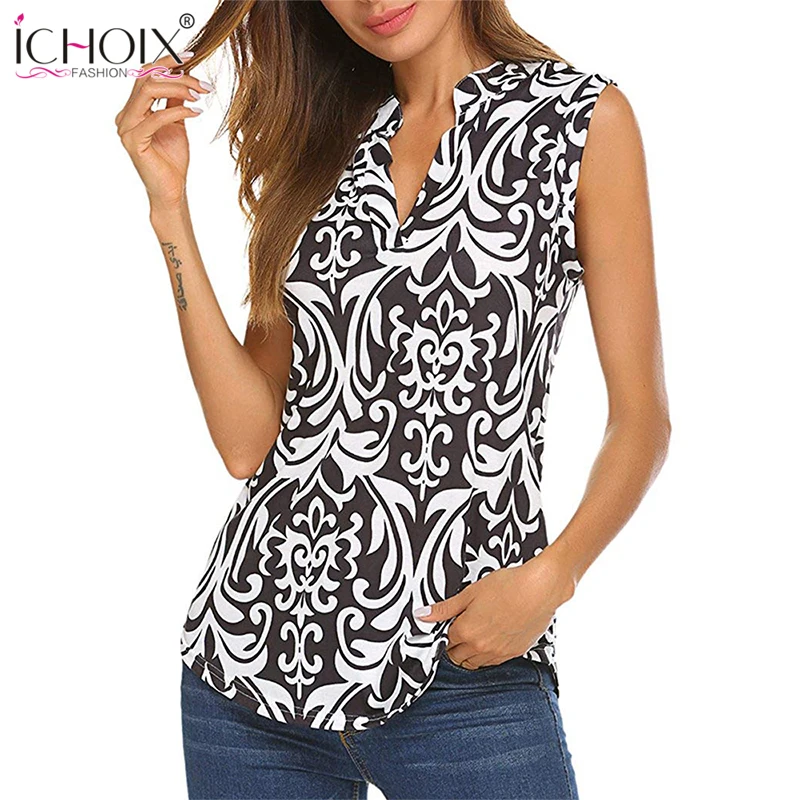 ICHOIX 2019 Fashion Floral Print Female T-shirt Sexy V-Neck Cotton Women Tshirts Summer Casual Bodycon T Shirt Sleeveless Top ICHOIX 2019 Fashion Floral Print Female T-shirt Sexy V-Neck Cotton Women Tshirts Summer Casual Bodycon T Shirt Sleeveless Top