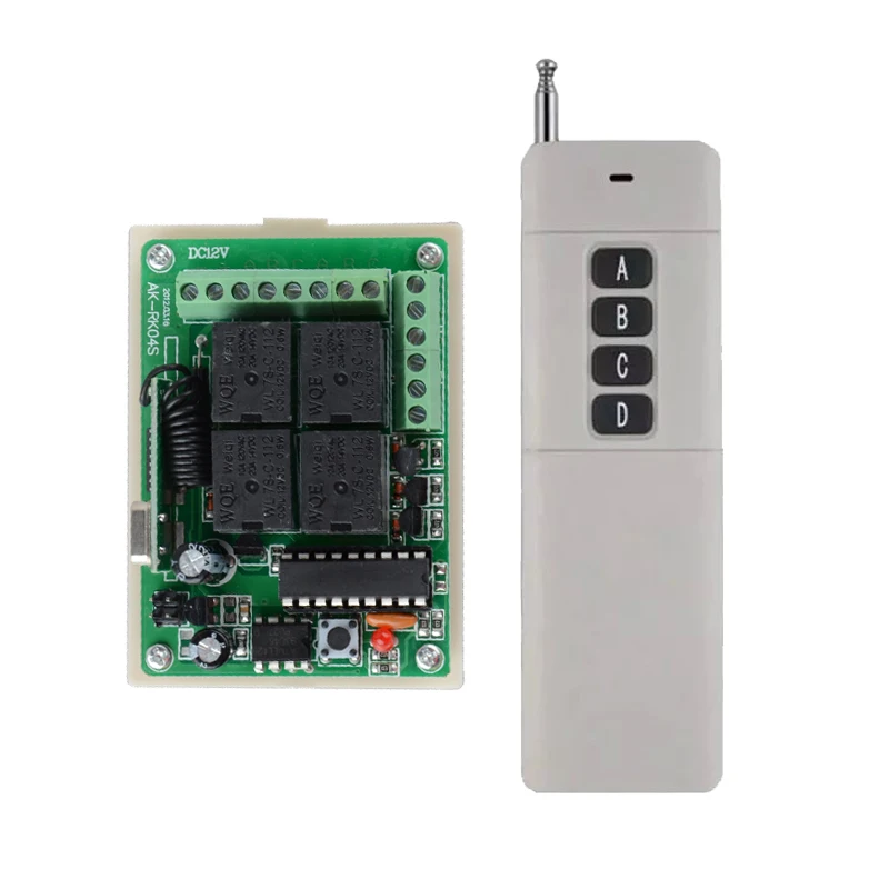 

DC 12V 4CH Relay Receiver Transmitter RF Remote Control Switch Wireless Controller 315/433 Long Range Remote Switch 100-1000m
