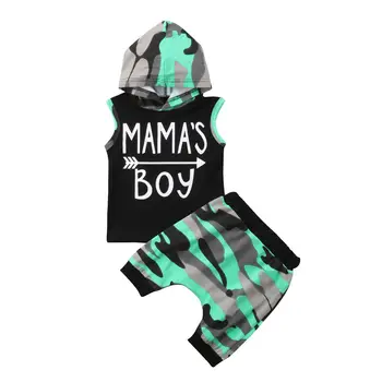 

Mama's Boy Infant Toddler Baby Boys Camouflage Clothes Sleeveless Hooded Vest Tops+Harem Shorts 2PCS Outfits Clothing Set