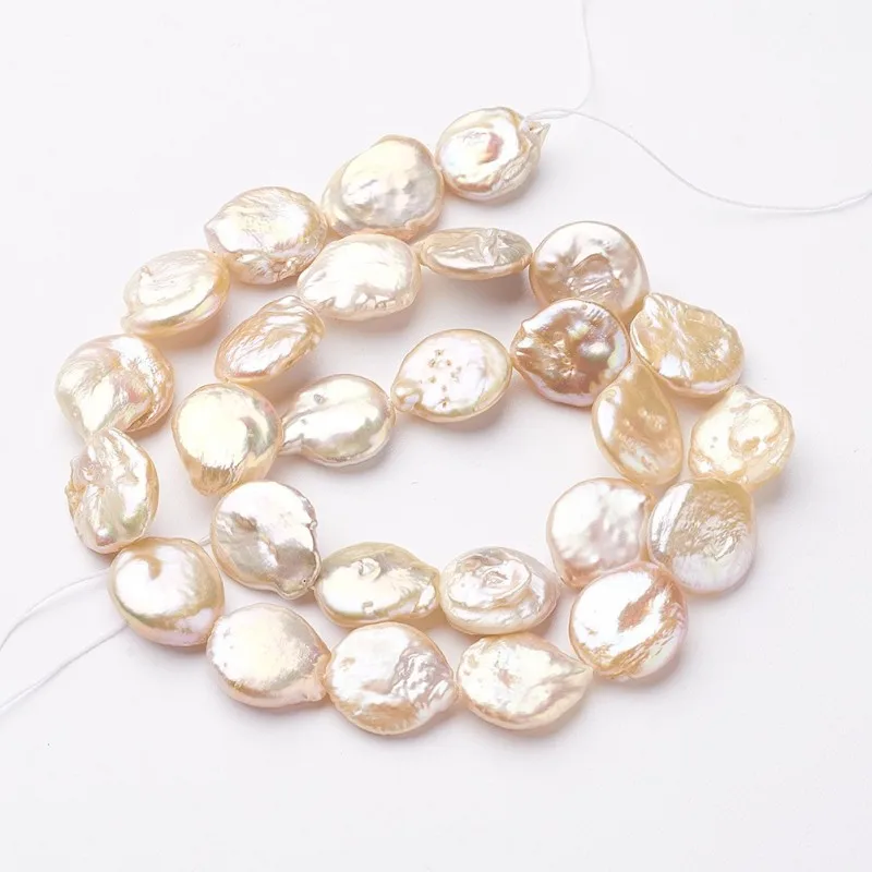 

30pc/strand Natural Keshi Pearl Bead Strands Flat Round Flamingo 11~12x4~5mm For DIY Jewelry Accessories Finding Making Supplies