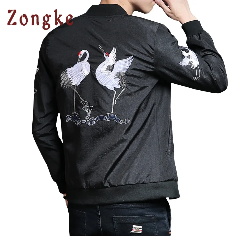 2018 New Chinese Crane Embroidery Bomber Jacket Coat Men Jaqueta