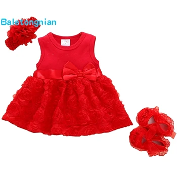 

New Born Baby Girls Infant Dress&clothes Summer Kids Party Birthday Outfits 1-2years Shoes Set Christening Gown Baby Dresses