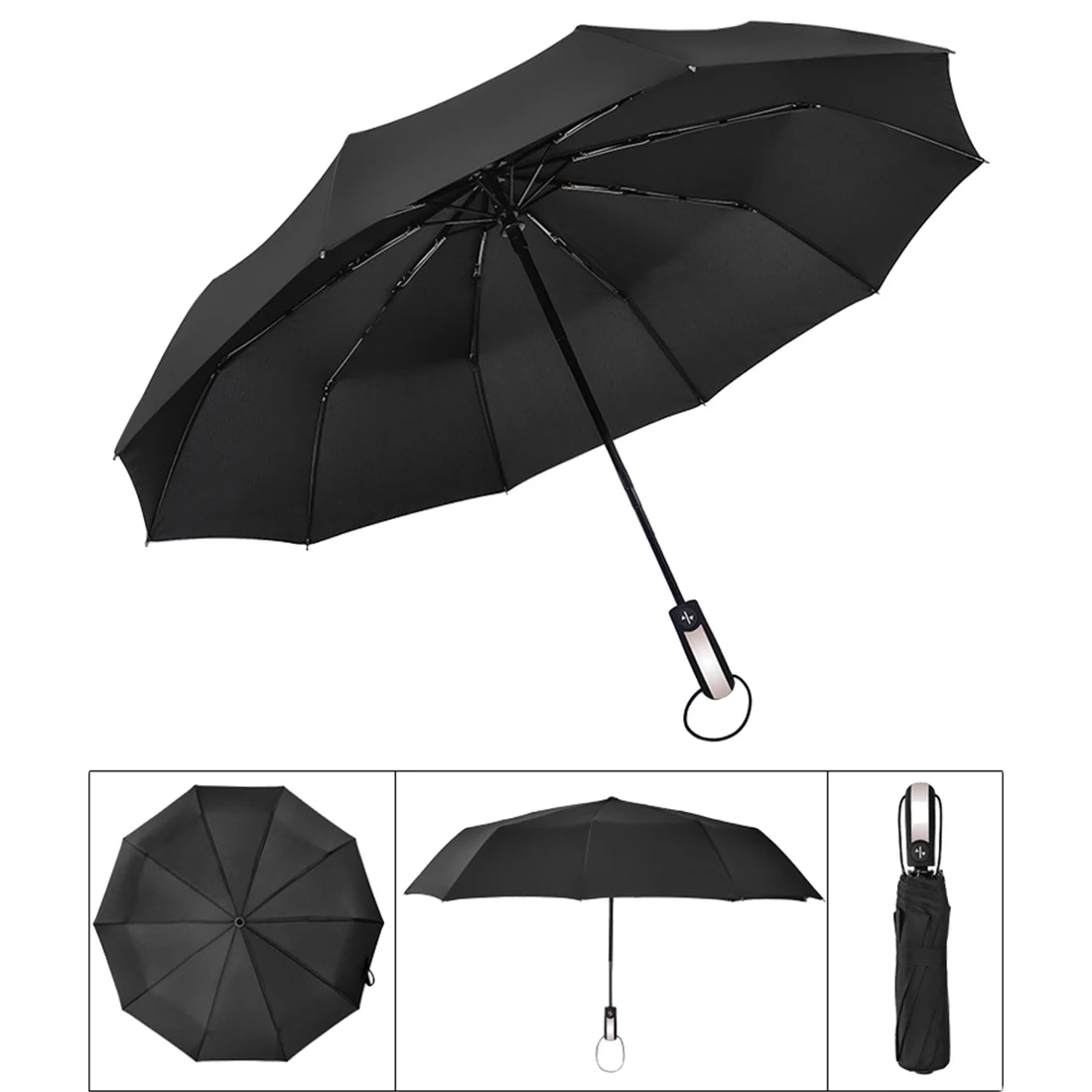 

Windproof Fully-automatic Three Folding Umbrella Male Commercial Compact Large Strong Frame 10Ribs Umbrellas