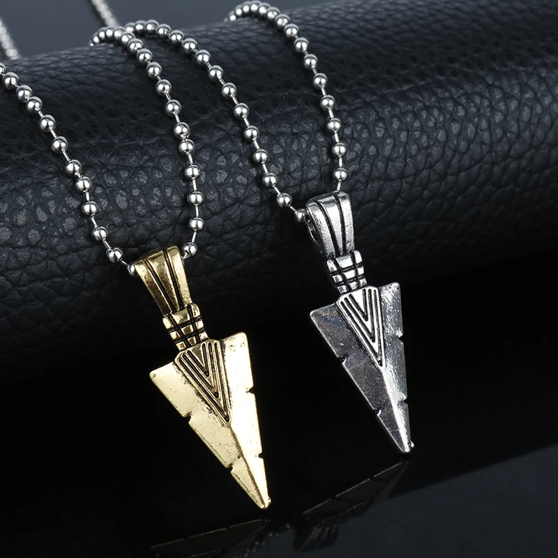 

Hot Striking Mens Necklaces Vintage Viking Spearhead Pendant Triangle Dagger Tribal Gothic Hiphop Choker Necklace-30