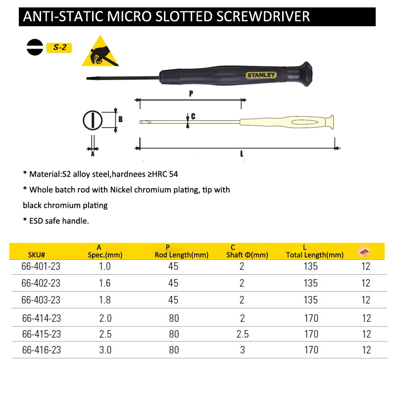 Стэнли 1-штука ESD safe щелевые phllips precision micro отвертка антистатические мини отвертки профессиональные электрические инструменты