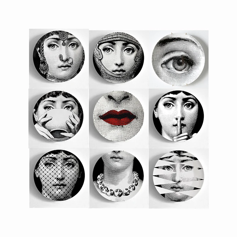 9 шт. rosenthal Piero Fornasetti декоративные тарелки блюда 8 дюймов Fornasetti лицо декоративные настенные тарелки для Висячий фарфор тарелки - Цвет: 4