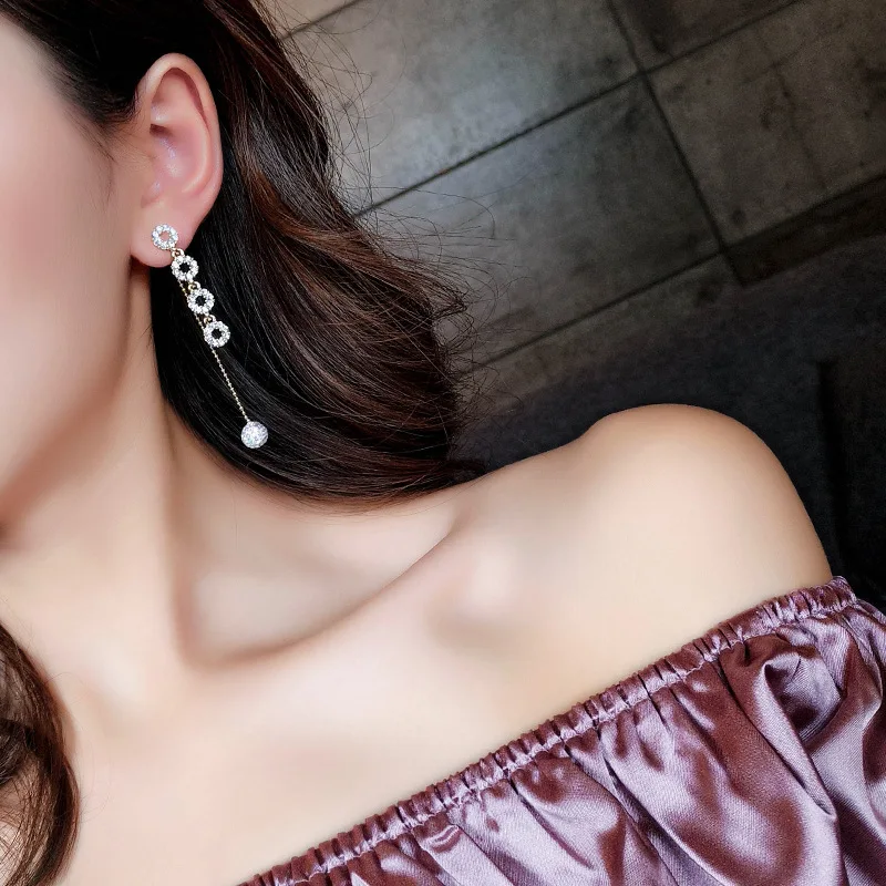 FYUAN 2018 модные серьги капли с четырьмя кругами Стразы кисточка золотого цвета