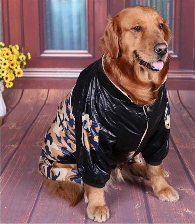 PU sleeve stitching Big dog coat warm Thick Camouflage dog clothes for large dogs dog jumpsuit windbreaker parka para perro