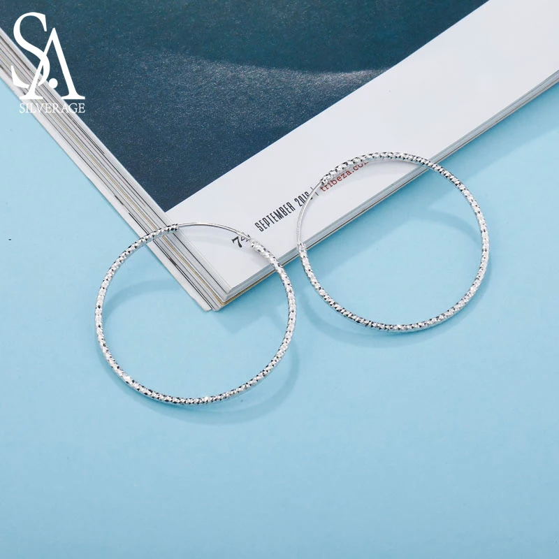 

SA SILVERAGE 925 Sterling Silver High Polished Hoop Earrings Simple Big Fashion Circle Earrings For Women