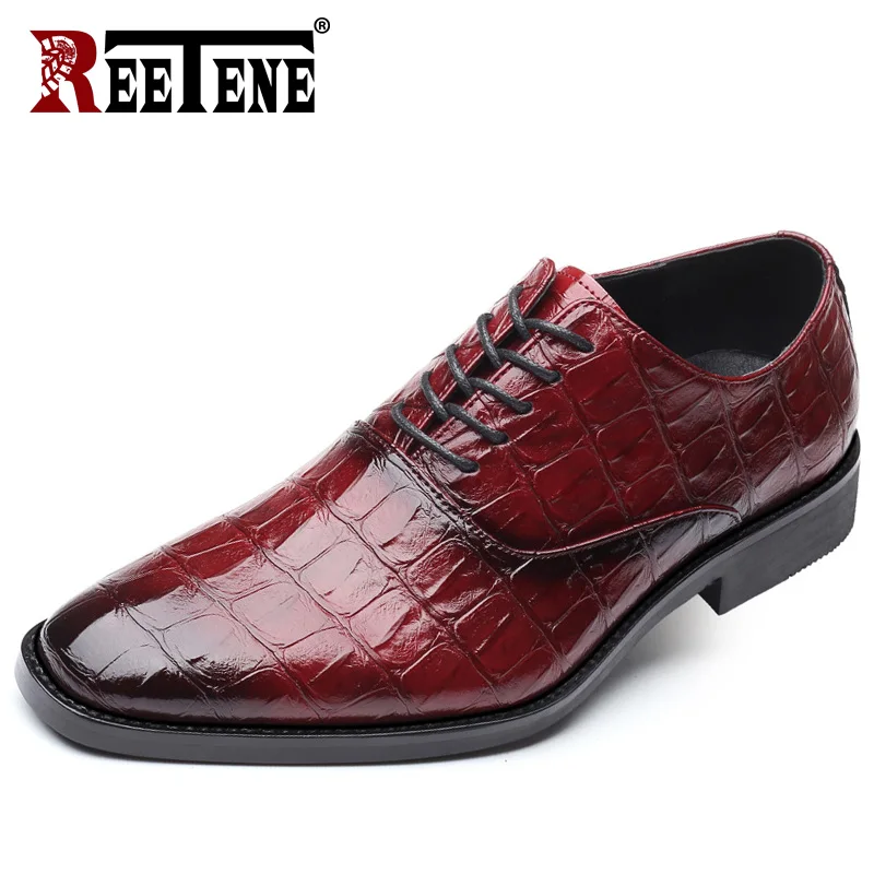 REETENE Men'S Dress Shoes Comfortable Men'S Shoes Men'S Breathable Crocodile Dress Shoes Men'S Large Size Simple Leather Shoes