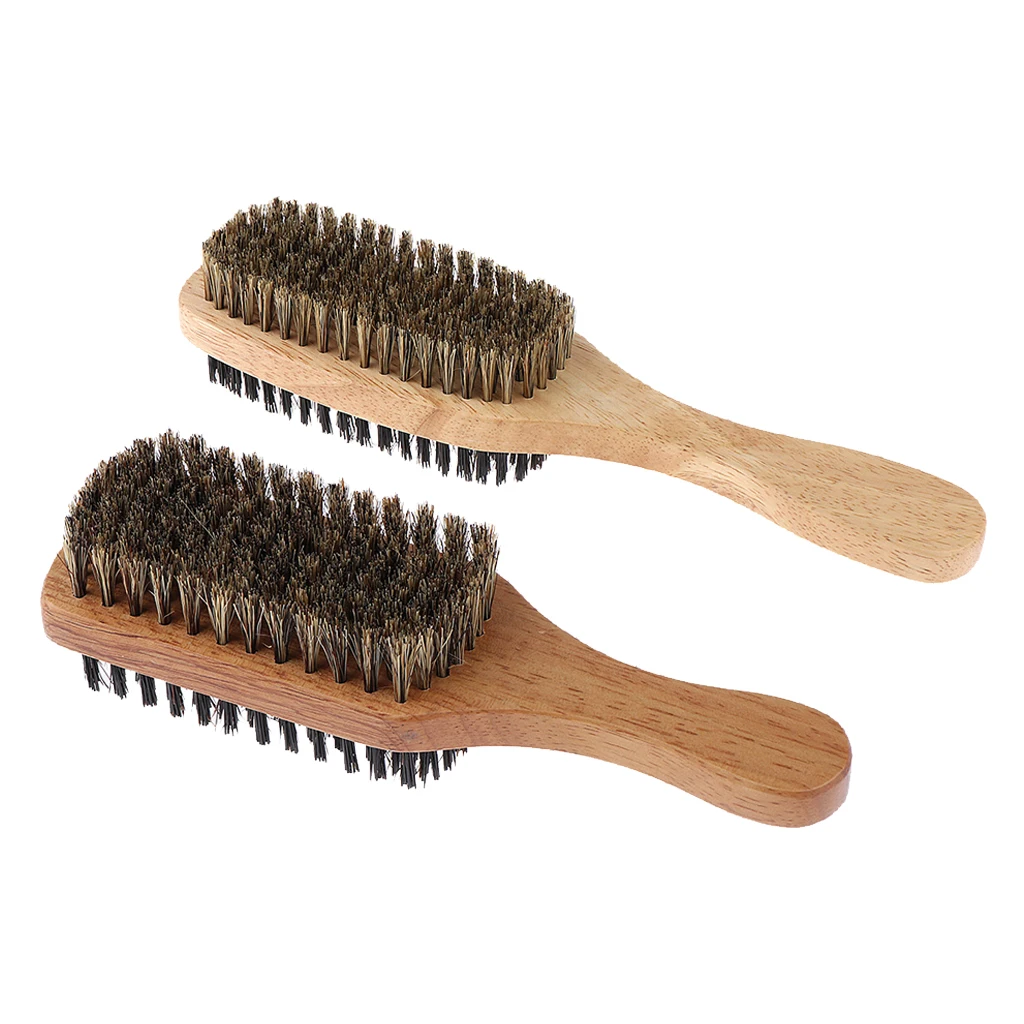 Perfeclan 2-Packs Large Medium Wooden Boar Bristle Beard Brushes Facial Hair Mustache Goatee Styling Cleaning Tools