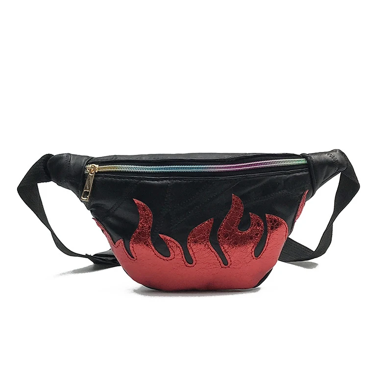 

Korean Style Waist Bag for Women Fire Pattern Design Fanny Lady Pack Belt Wallets Color Zipper Messenger Bag Travel Belt Bags
