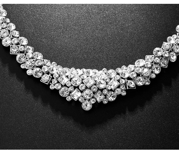  Simples Cristal Bridal Conjuntos de Jóias de Cor Prata de Strass Colar Brincos Conjuntos para Mulheres Acessórios Do Casamento (4)