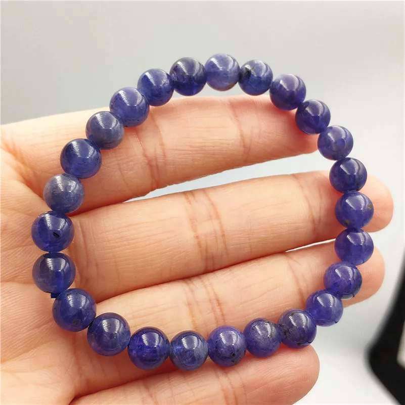 Genuine 7mm Blue Natural Tanzanite Gemstone Stretch Round Crystal Bead Bracelet