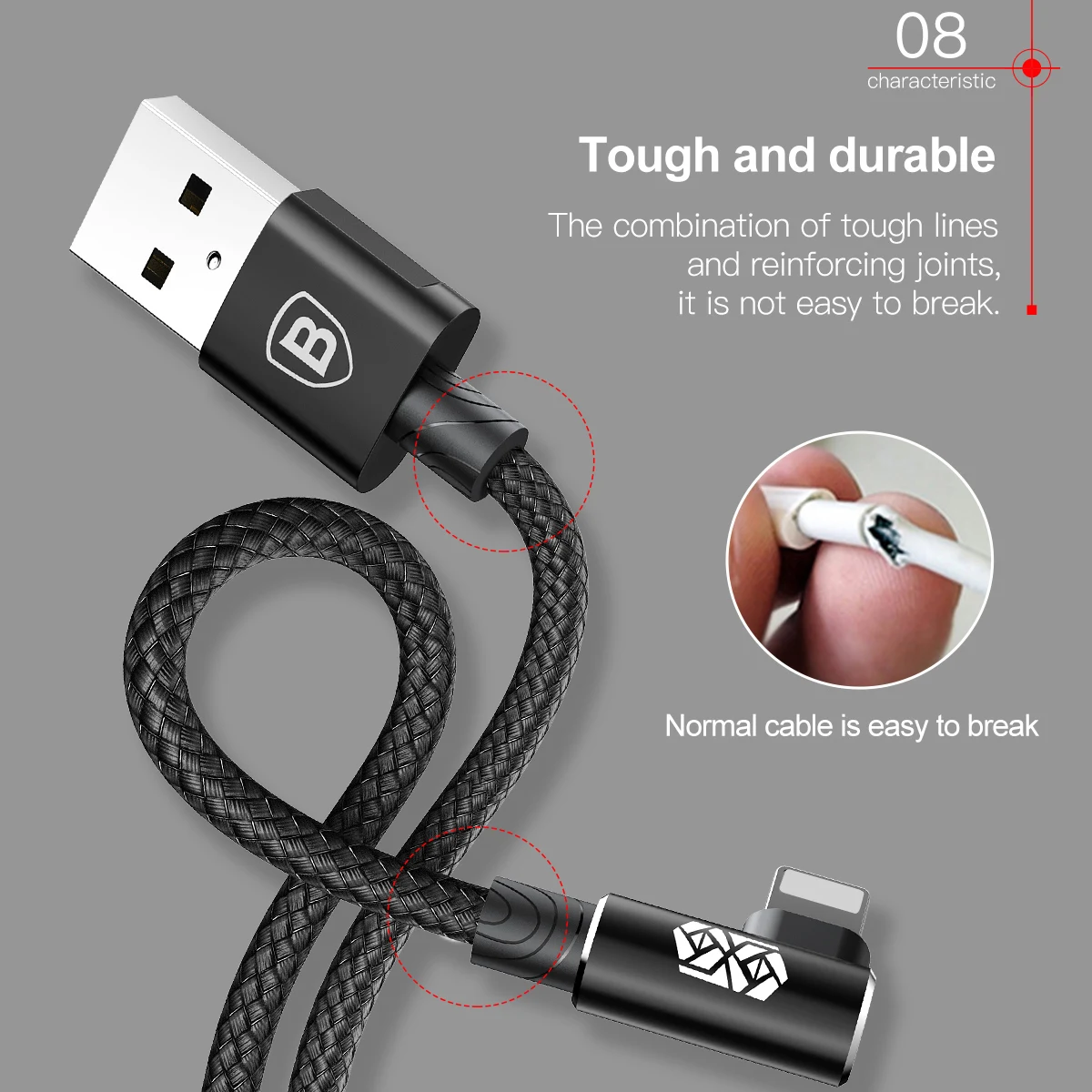 Baseus 90 Degree USB Cable For iPhone 5 6 6s 7 8 Fast Charging Cable For iPad USB Charger Cable L Type Mobile Phone Data Cable