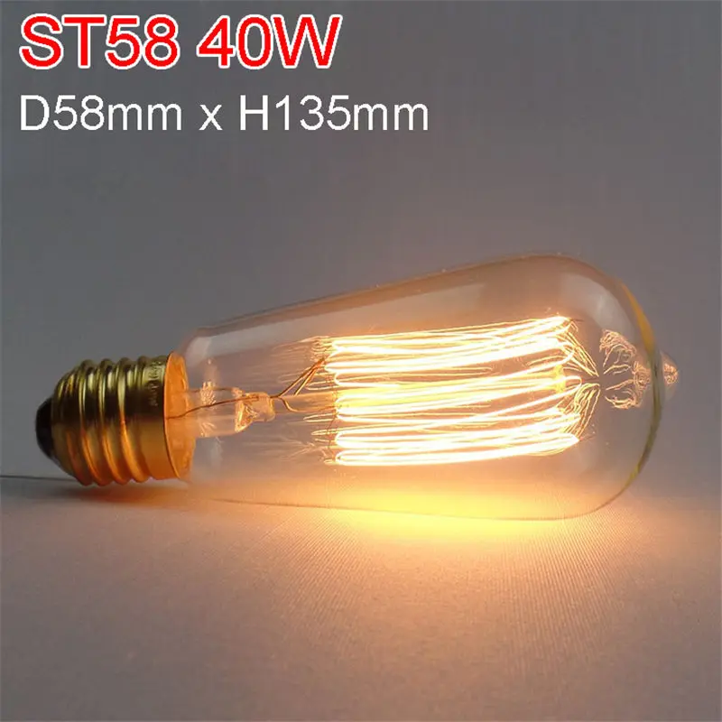 CLAITE ретро Edison LED светильник лампочка E27 220 В 40 Вт 60 Вт A19 ST64 T10 T30 T185 G80 G95 G125 нити Винтаж ампулы можно использовать энергосберегающую лампу или светодиодную лампочку - Цвет: ST58 40W