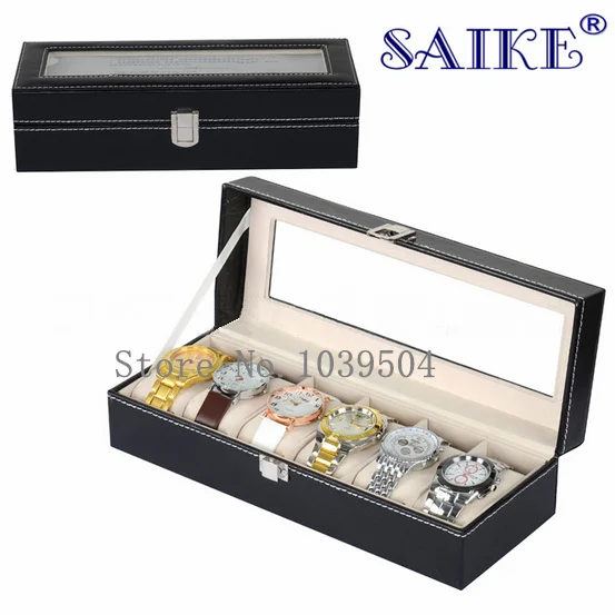 

Standard 6 Grids Leather Watch Display Box Wholesale PU Leather Watch Box Upscale Solid Watch Packing Box Gift Box D016