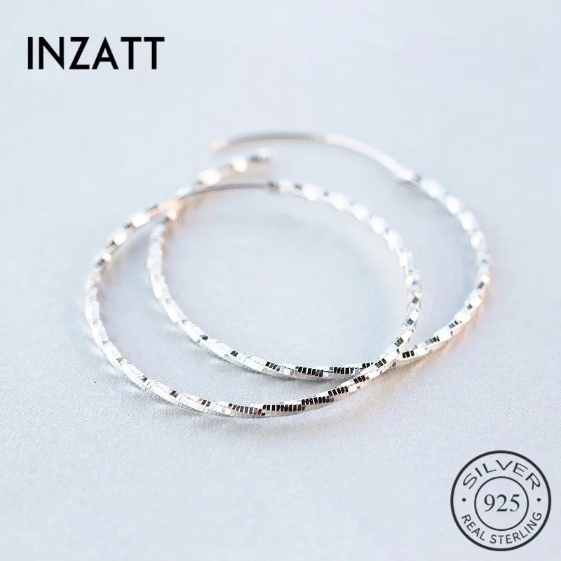 

INZATT Real 925 Sterling Silver Minimalist Hyperbole Round Sparkling Big Hoop Earrings For Birthday Party Fashion Jewelry Gift