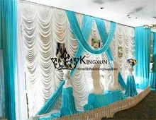 Wavy Shape Design Wedding Backdrop Curtain in White And Turquoise Wedding Drapes