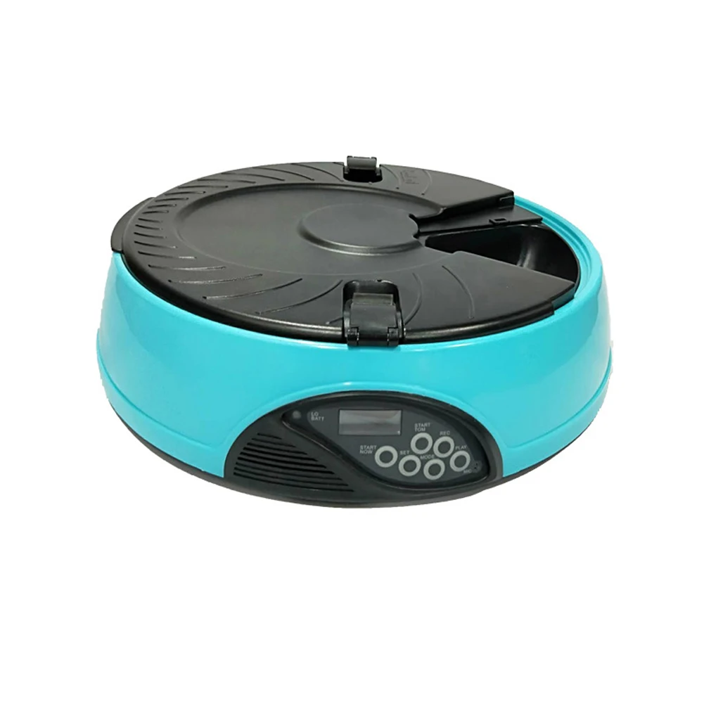 

Round Home Dispenser Pet Automatic Feeder Timing Travel Dogs Food With Voice Recorder Container Cats Bowl 6 Meals Large Capacity