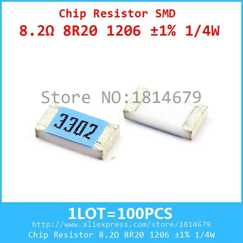1LOT=100PCS Chip Resistor 8.2ohm 8R20 1206 1 1/4W 0.25W Package1206