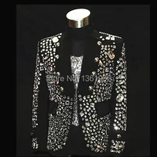 Большие размеры на заказ черный кристалл для мужчин ds dj певец танцор представление камни верхняя одежда костюм стразы куртка наряд