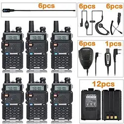 Новый 6 шт. Baofeng UV-5R + 12 шт. батарея + 6 шт. антенна NAGOYA + 6 шт. динамик + 6 шт. автомобильное зарядное устройство + 6 шт. микрофон + 1 шт. pro Кабель