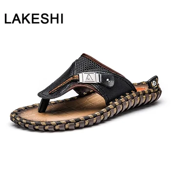 

Brand Men Casual Shoes Genuine Leather Sandals Men Shoes Flip Flops Breather Slippers Plus Size Summer Sandals Sapato Masculino