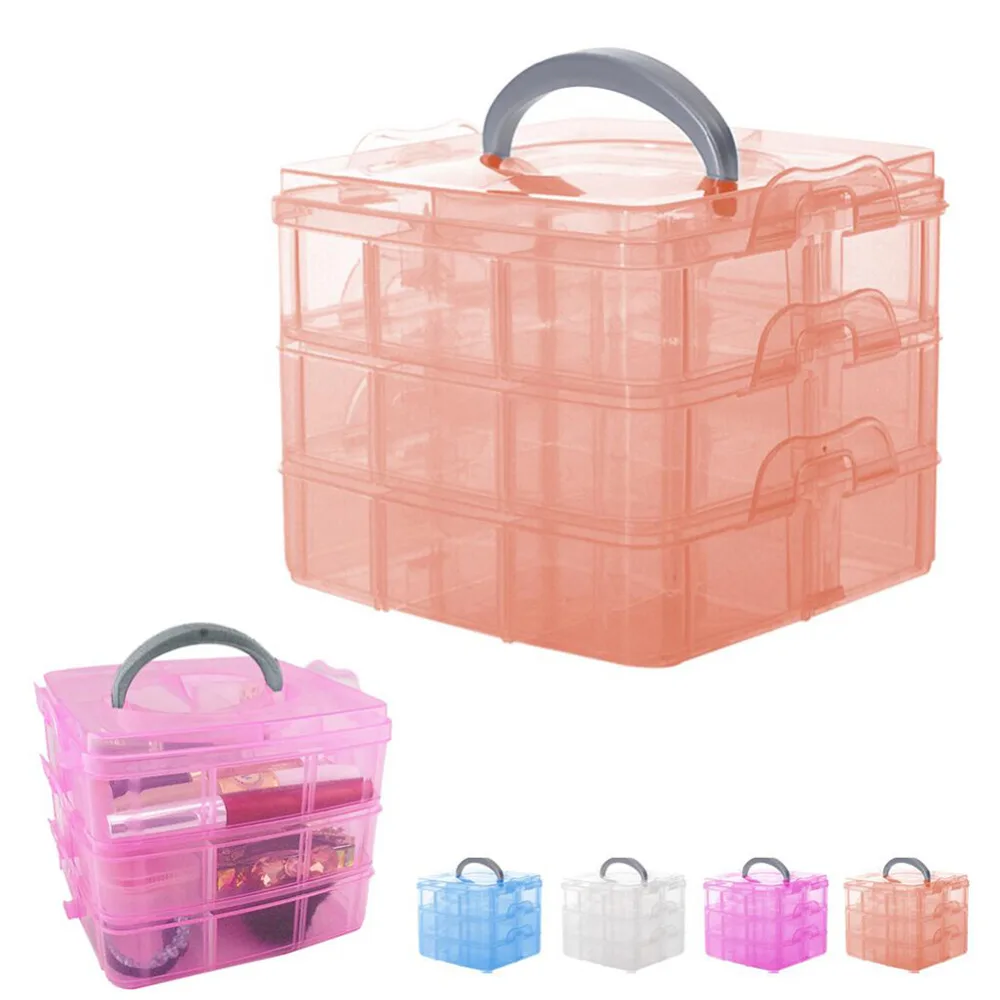 3 Layer Detachable drawer needlework Box Plastic Desktop Transparent