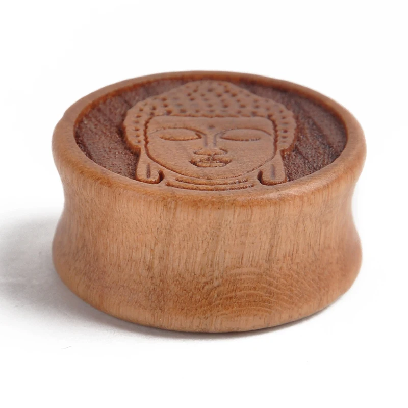 Fashion 1 Pair Wood Meditating Buddha Ear Plugs Double Flared Saddle Tunnel Gauges Piercing for Women Men Body Jewelry 10-28mm