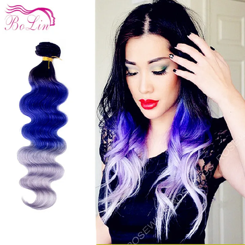 Blue Ombre Weave 100 Human Hair Weaving 3pcs Lot Three Tone Color