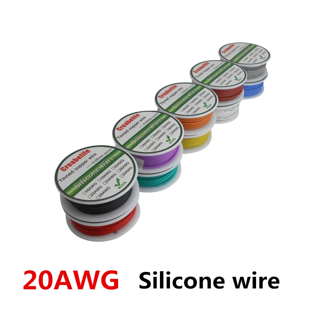 6 м 20 AWG гибкий силиконовый провод RC кабель 20AWG OD 1,8 мм линия 10 цветов на выбор с катушкой луженая медная проволока Электрический провод