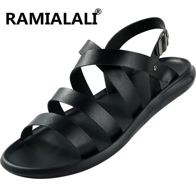 

Ramialali Men Sandals Casual Summer Beach Leather Ankle Strap Cross-tied Gladiator Shoes Roman Men Sandals Sandalias Hombre