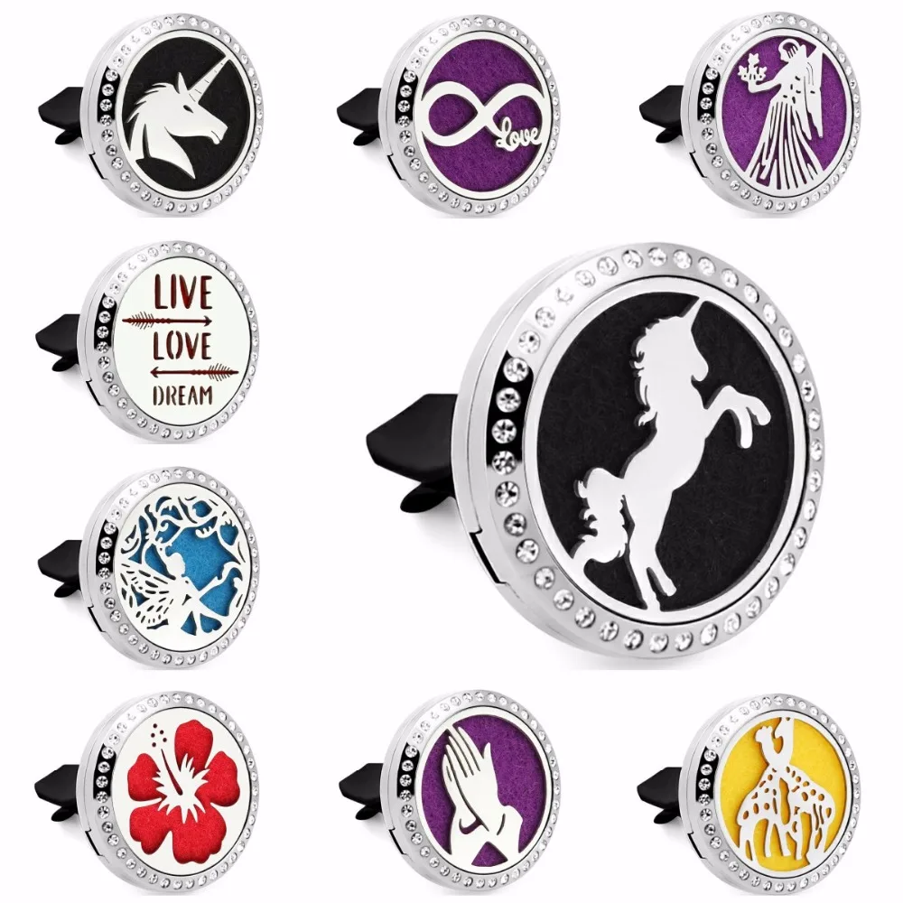 Unicorn Pray Hands  30mm Stainless Steel Magnet Essential Oil Aromatherapy Perfume Car Diffuser Locket Vent Clip 10pcs Pads