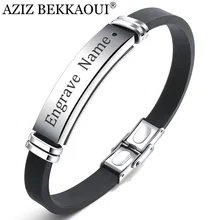 Азиз BEKKAOUI магнитная пряжка выгравированное имя браслеты из нержавеющей стали для мужчин силиконовый мужской кожаный браслет ювелирные изделия дропшиппинг
