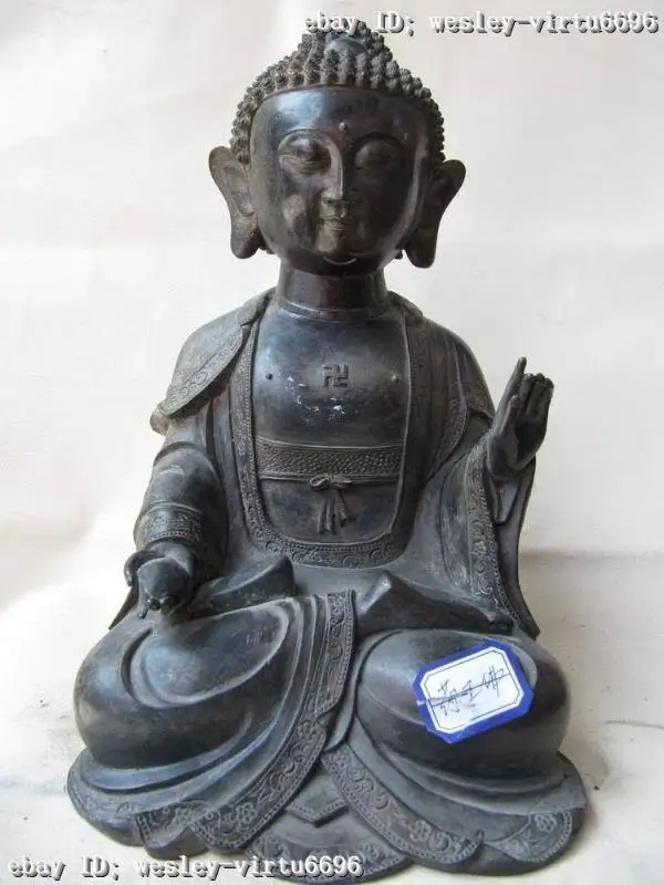 

11 Tibet Buddhism fane Copper Bronze Carve dispenser God Buddha Sculpture Statue
