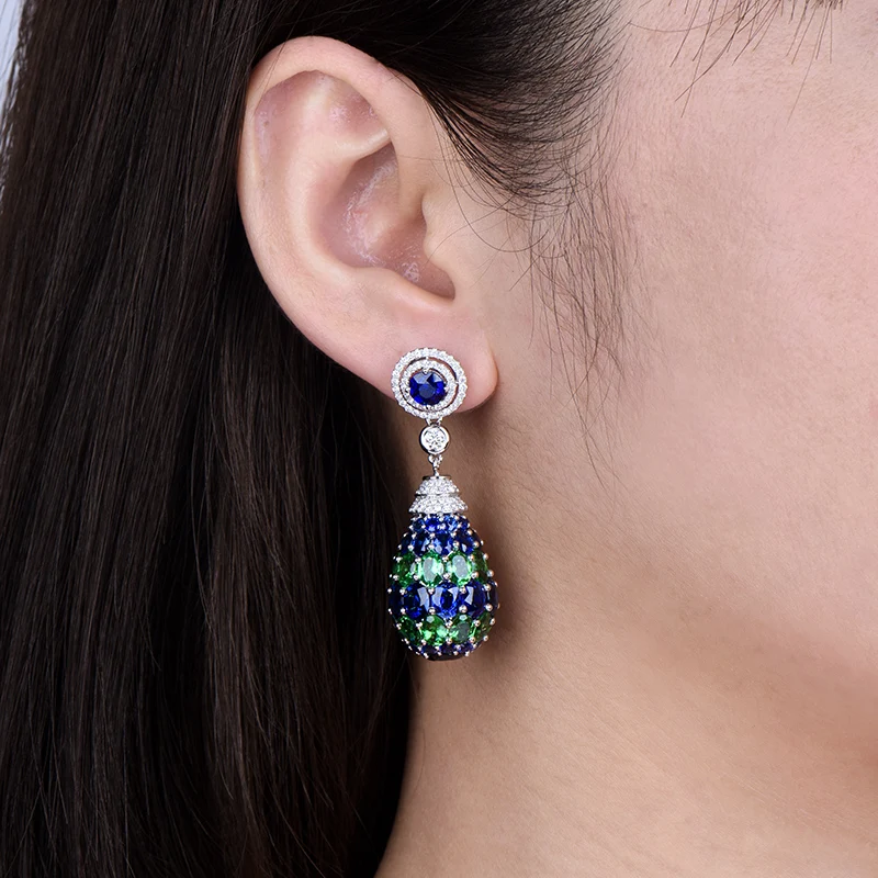 LOVERJEWELRY роскошные ювелирные изделия 18 карат белое золото синий сапфир висячие